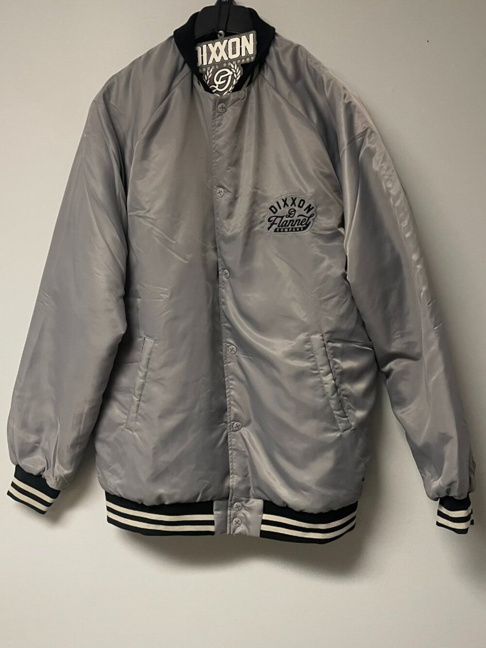 Dixxon Flannel Co Gray Pastime Nylon Varsity Jacket Mens 2X Original Tag Sticker